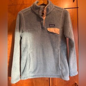 Patagonia women’s synchilla snap-T pullover size S baby blue/pink